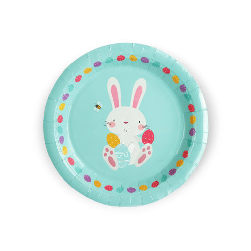 Picture of EASTER PAPER PLATE BLUE WITH RABBIT 23CM - 6 PACK